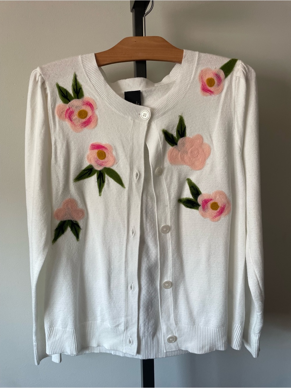 Aaeda Needle Felted Floral Puff Sleeve Cardigan Sweater Cottagecore Grandma